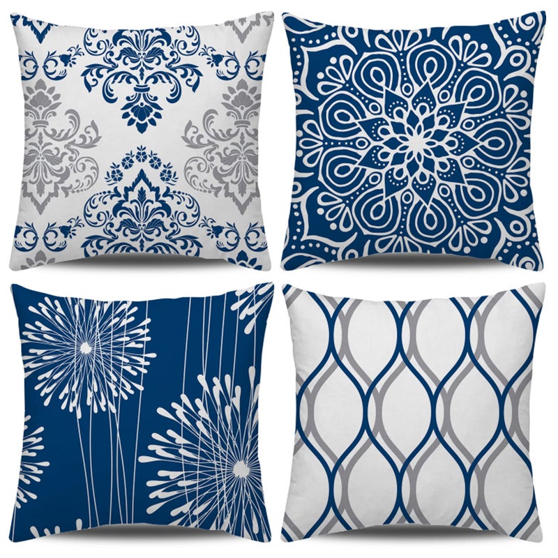 Coliuso Decorative Throw Pillow Covers 18x18 Set of 4, Blue Modern Simple Square Pillow Case Cushion Cover for Sofa Couch Farmhouse Outdoor Living Room (Blue, 18"x18") - Image 1