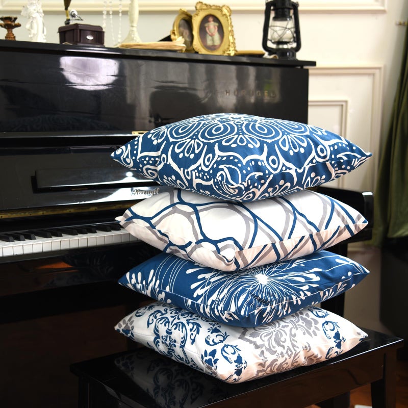 Coliuso Decorative Throw Pillow Covers 18x18 Set of 4, Blue Modern Simple Square Pillow Case Cushion Cover for Sofa Couch Farmhouse Outdoor Living Room (Blue, 18"x18") - Image 4