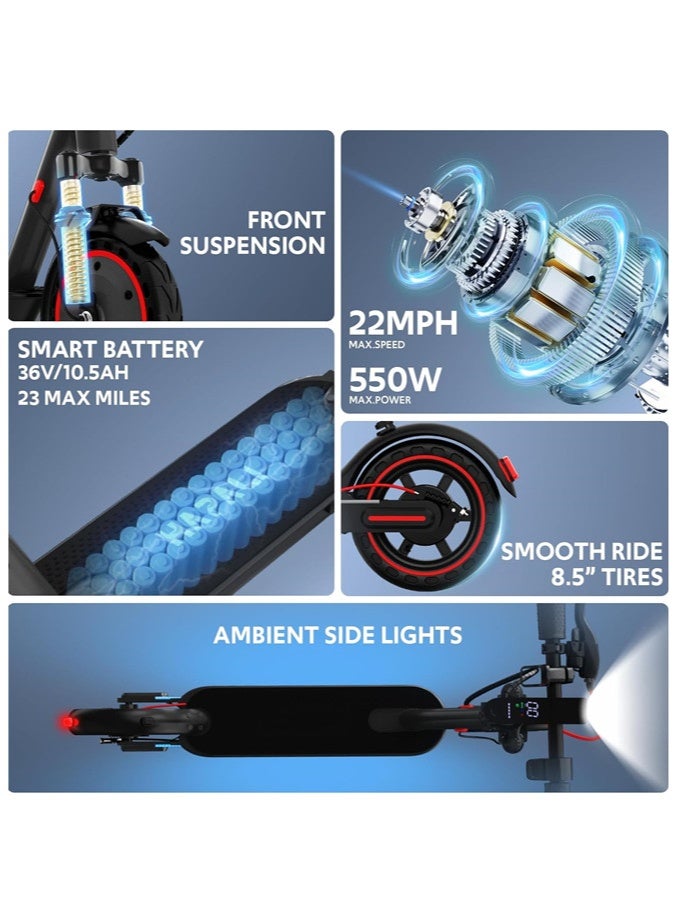 Denzoz Electric Scooter for Adults 550W Motor Front/Dual Suspension 8.5/10" Honeycomb Solid Tires Built-in Side/Turn Lights Maximum Speed 25km/h Light And Easy To Carry - Image 2