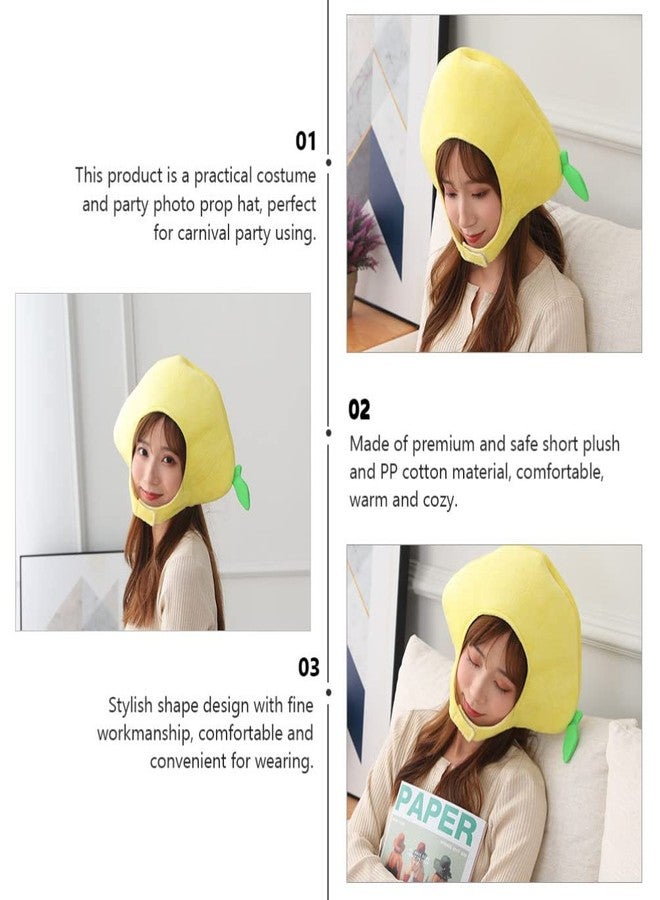 أموسفون قبعة على شكل ليمونة، قبعة فاكهة مخملية، غطاء رأس لزي تنكري لمهرجان عيد الحب، لوازم حفلات المهرجانات - Image 2