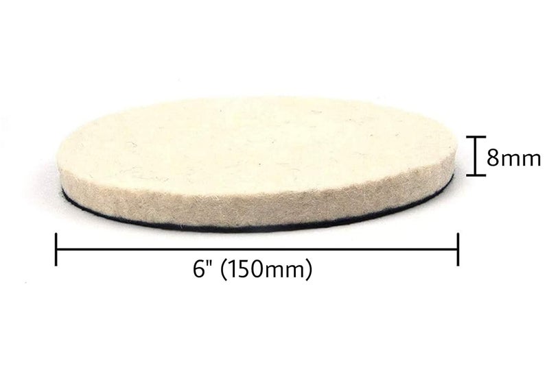 rabbit وسادة تلميع مصنوعة من الفelt، 6" (150 مم) مع نظام تثبيت هوك وحلقة، عجلات صوف مضغوط للتلميع للسيارات، الزجاج، السيراميك، الألياف البلاستيكية، المعادن، والتشميع (عبوة من 3). لا تشمل وسادة الدعم. - Image 2