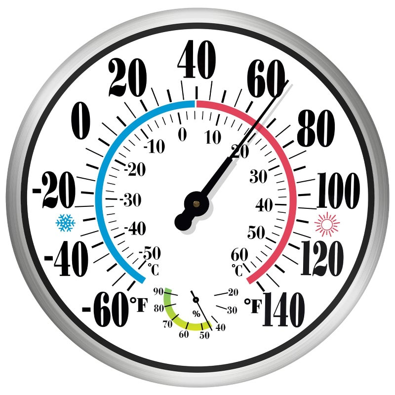 12 Outdoor Thermometer Large Numbers  Decorative Outdoor Thermometers for Patio Wall Thermometer Hygrometer with Stainless Steel Enclosure Battery Free Indoor Outdoor Thermometer Hanging