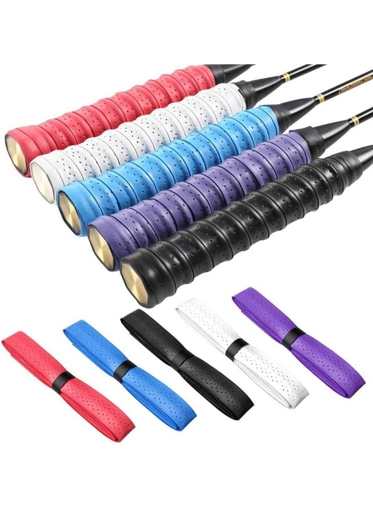 Racket Grip Belt, Breathable Grip Belt, Tennis Racket Grip Tape, Fishing Rod Grip Belt, Non Slip Absorbent, Suitable for Tennis Badminton, Etc. (White, Red, Black, Blue and Purple 5 Piece Set) - Image 1