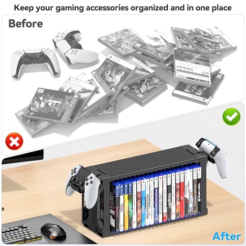Kytok Video Game Storage Tower Holder with Controller Stand, Wall Mount Game Organizers and Storage for Nintendo Switch 2/ PS5/4/ XboxOne/Series, Vertical & Horizontal Stand for 20 Gaming Discs Accessories - Image 5