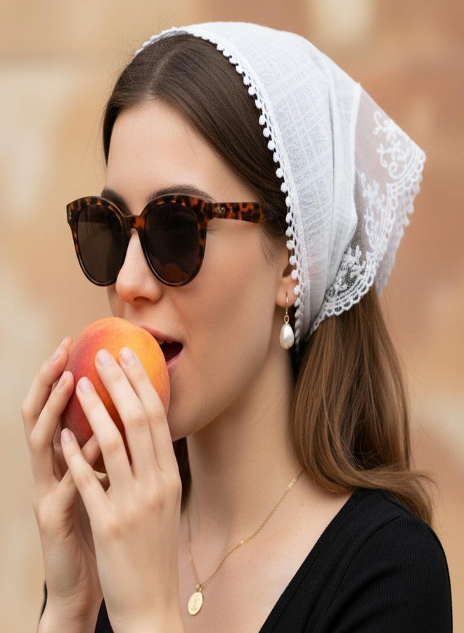 وشاح رأس أبيض للنساء من APLZGMG، عصابة رأس مزينة بالدانتيل، باندانا شعر مثلثة بوهيمية، أغطية رأس شبكية قابلة للتعديل للنساء، أوشحة رأس أنيقة بيضاء - Image 5