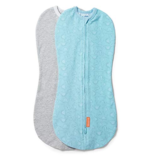 SwaddleMe by Ingenuity Compression Baby Swaddle Pod, Two-Way Zipper for Easy Diaper Changes, Improves Sleep & Calms Startle Reflex, 0-2 Months, 1.0 TOG, 2-Pack - Dino Jam - Image 1