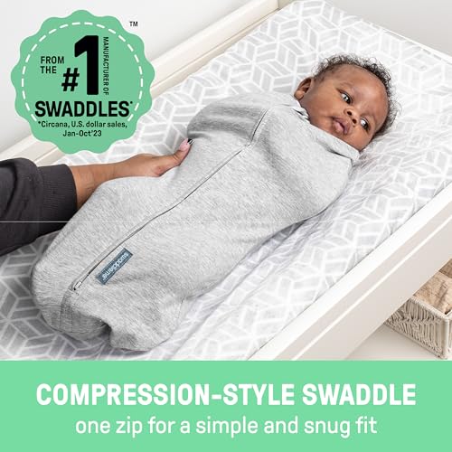 SwaddleMe by Ingenuity Compression Baby Swaddle Pod, Two-Way Zipper for Easy Diaper Changes, Improves Sleep & Calms Startle Reflex, 0-2 Months, 1.0 TOG, 2-Pack - Dino Jam - Image 2