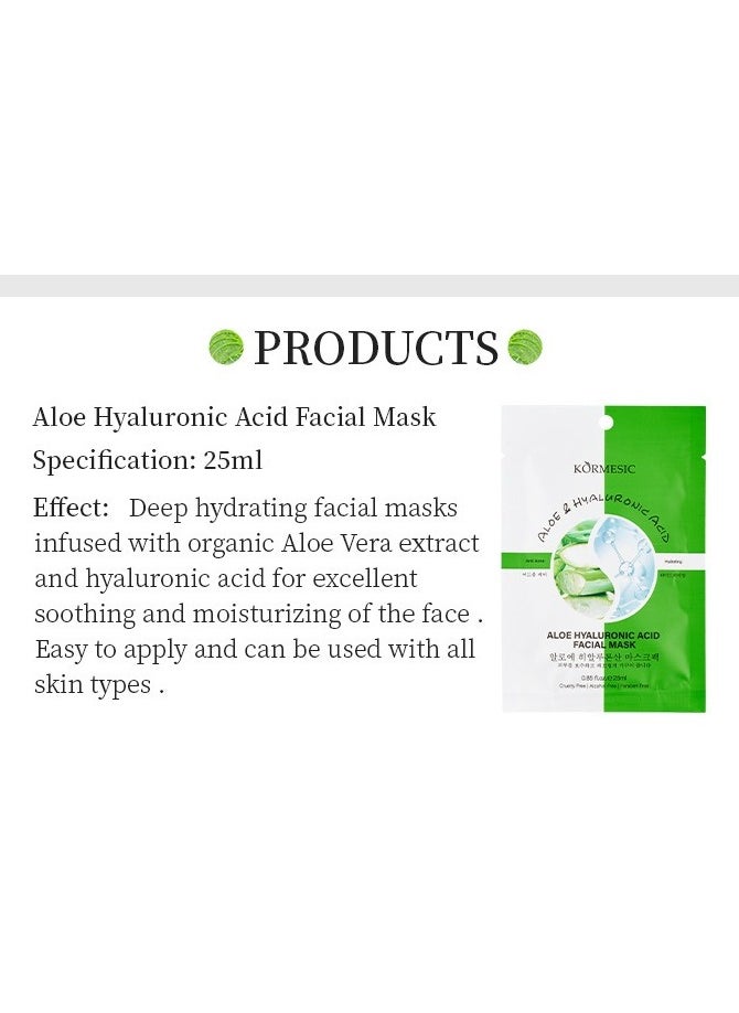Kormesic - Aloe Hyaluronic Acid Hydrating Face Mask 5 Pieces, 25ml Each - Deep Hydration, Soothing Repair, Suitable for Daily Use - Image 1