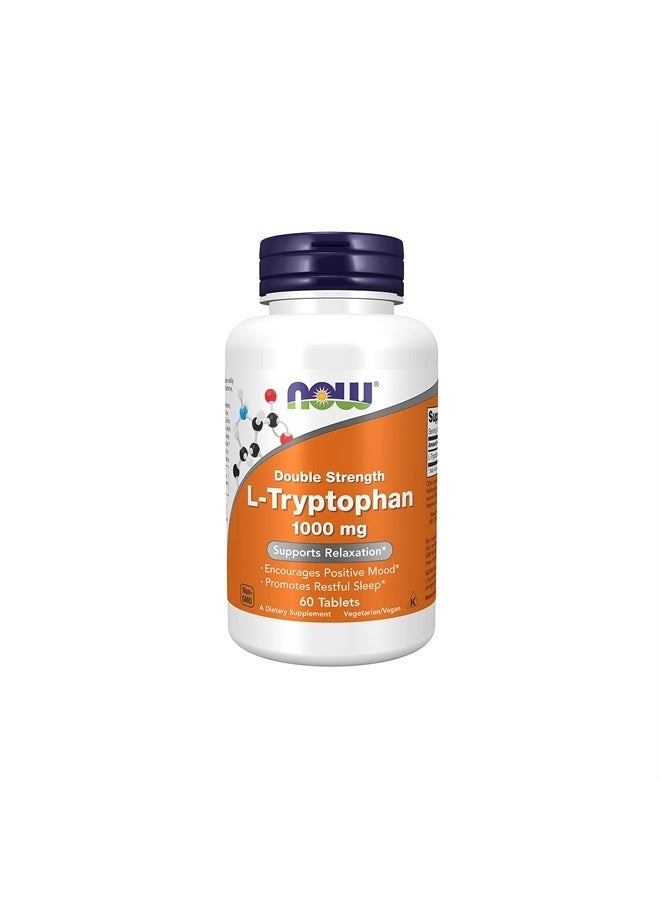 now Supplements, L-Tryptophan 1,000 mg, Double Strength, Encourages Positive Mood*, Supports Relaxation*, 60 Tablets - Image 1