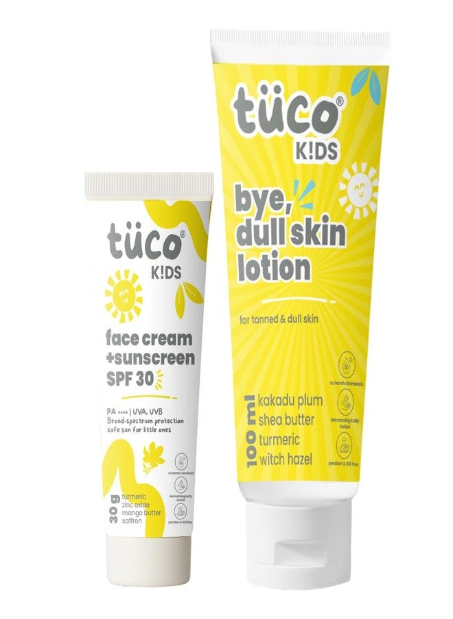 TuCo لوشن توكو® للأطفال للبشرة الباهتة (100 مل) وكريم واقي من الشمس بعامل حماية 30 (30 جم) | عبوة ثنائية | آمن للأطفال والرضع | عامل حماية 30 من الأشعة فوق البنفسجية UVA/UVB PA++++ | واسع الطيف | خالٍ من البنزوفينون-3 والأفوبنزون | للأعمار من 2-5، 5-10، 10-15 | 130 جم | - Image 1