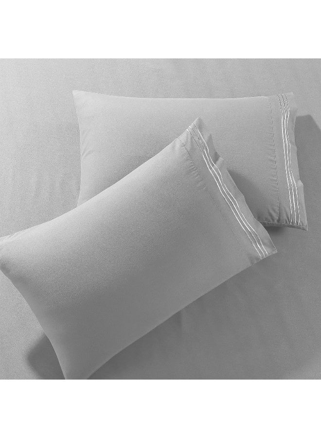 Pure Bedding Bed Sheets - Queen Sheet Set [6-Piece, Light Grey] - Hotel Luxury 1800 Brushed Microfiber - Soft and Breathable - Deep Pocket Fitted Sheet, Flat Sheet, Pillow Cases - Image 2
