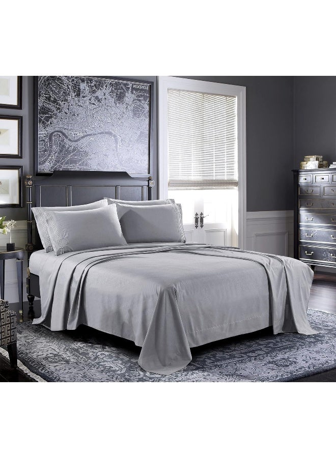 Pure Bedding Bed Sheets - Queen Sheet Set [6-Piece, Light Grey] - Hotel Luxury 1800 Brushed Microfiber - Soft and Breathable - Deep Pocket Fitted Sheet, Flat Sheet, Pillow Cases - Image 1