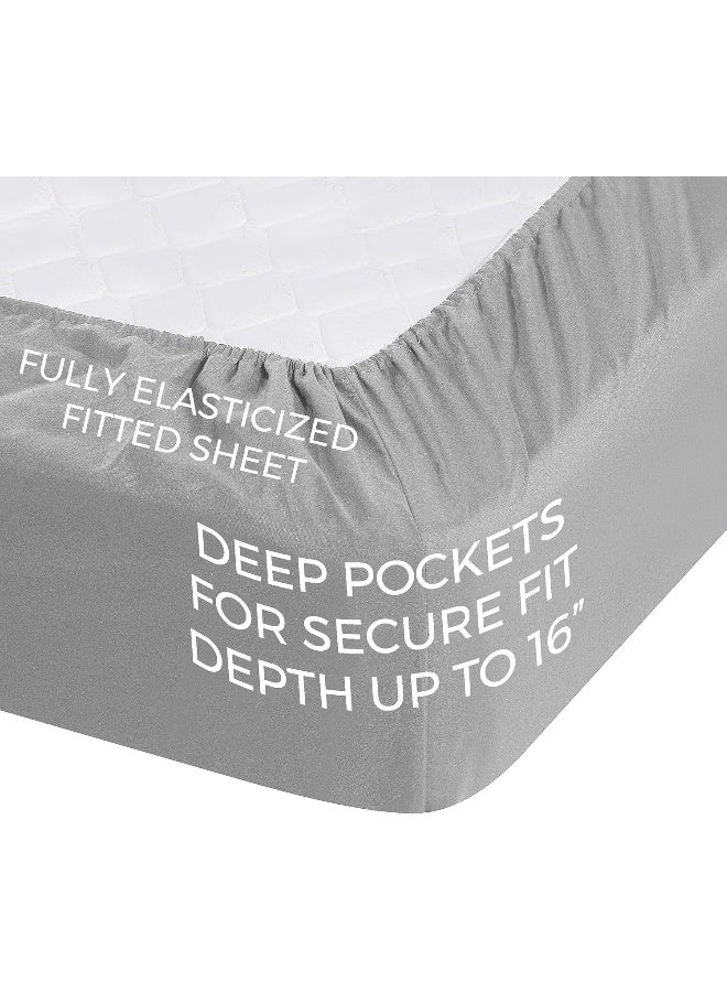 Pure Bedding Bed Sheets - Queen Sheet Set [6-Piece, Light Grey] - Hotel Luxury 1800 Brushed Microfiber - Soft and Breathable - Deep Pocket Fitted Sheet, Flat Sheet, Pillow Cases - Image 4