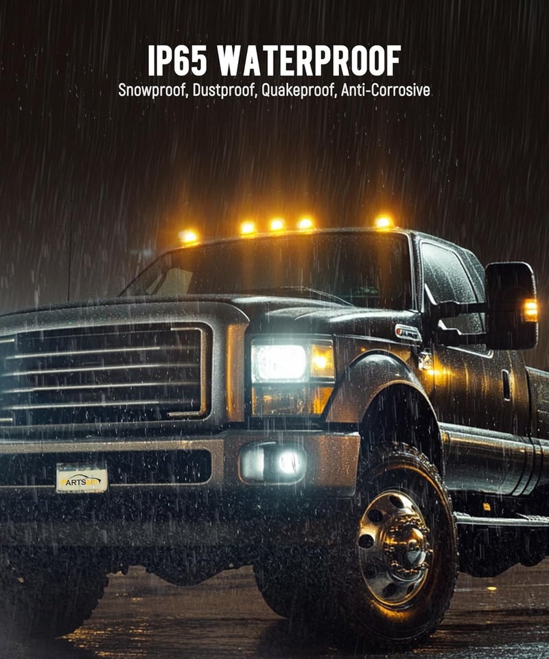 Partsam 5pcs Front Rear Smoke Lens Teardrop Cab Light 9LED Amber Cab Marker Light Top Clearance Roof Running Light with Wiring Pack for Trucks, Vans, Pickups, semis and RVs - Image 4