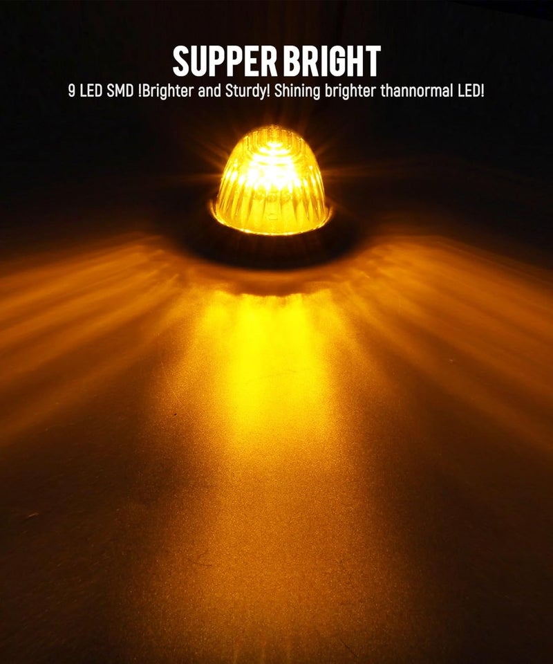 Partsam 5pcs Front Rear Smoke Lens Teardrop Cab Light 9LED Amber Cab Marker Light Top Clearance Roof Running Light with Wiring Pack for Trucks, Vans, Pickups, semis and RVs - Image 2