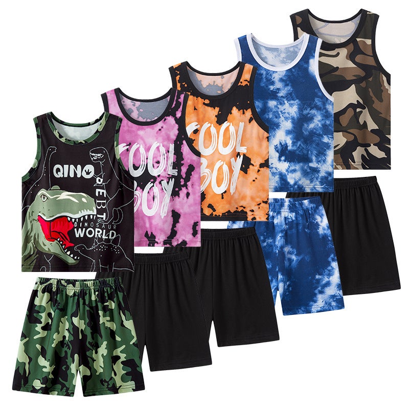 Overseas Export 2-Piece Summer Kidsren'S Fun Printed Vest Suit For Boys And Girls Casual And Handsome Set - Image 2