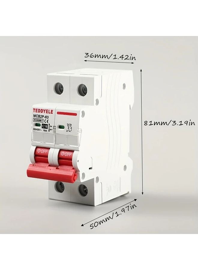 2 Pack C63 AC Mini Circuit Breaker 2 Pole DIN Rail Mount 230 400V MCB - Image 3