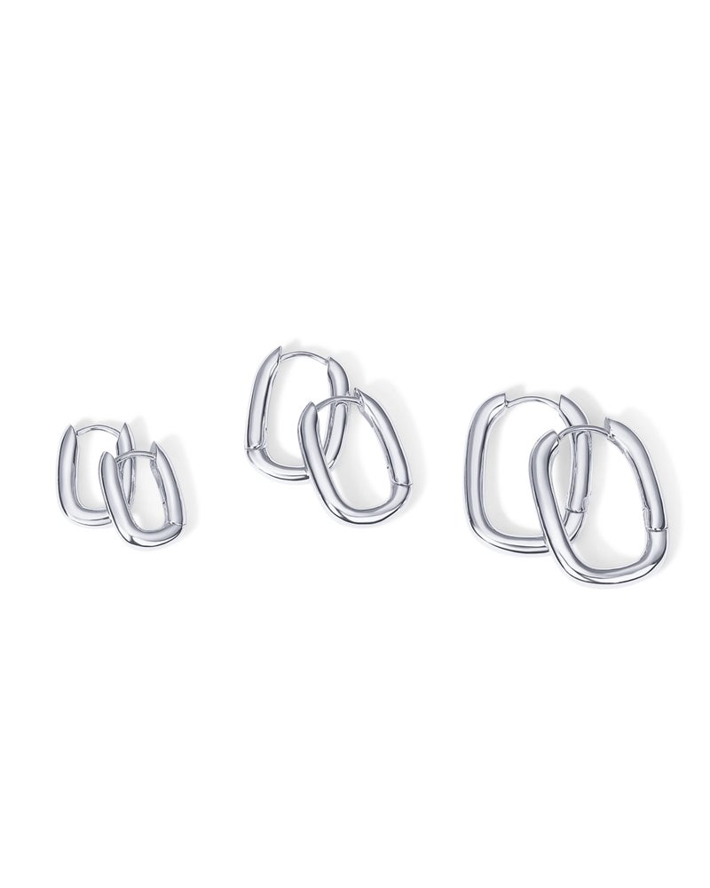 PAVOI Rhodium Plated 925 Sterling Silver Posts Three Pairs Geometric Chunky Hoop Earrings for Women - Lightweight Rectangle Huggie Gold Hoops Earrings Set Piercing Pack - Image 3