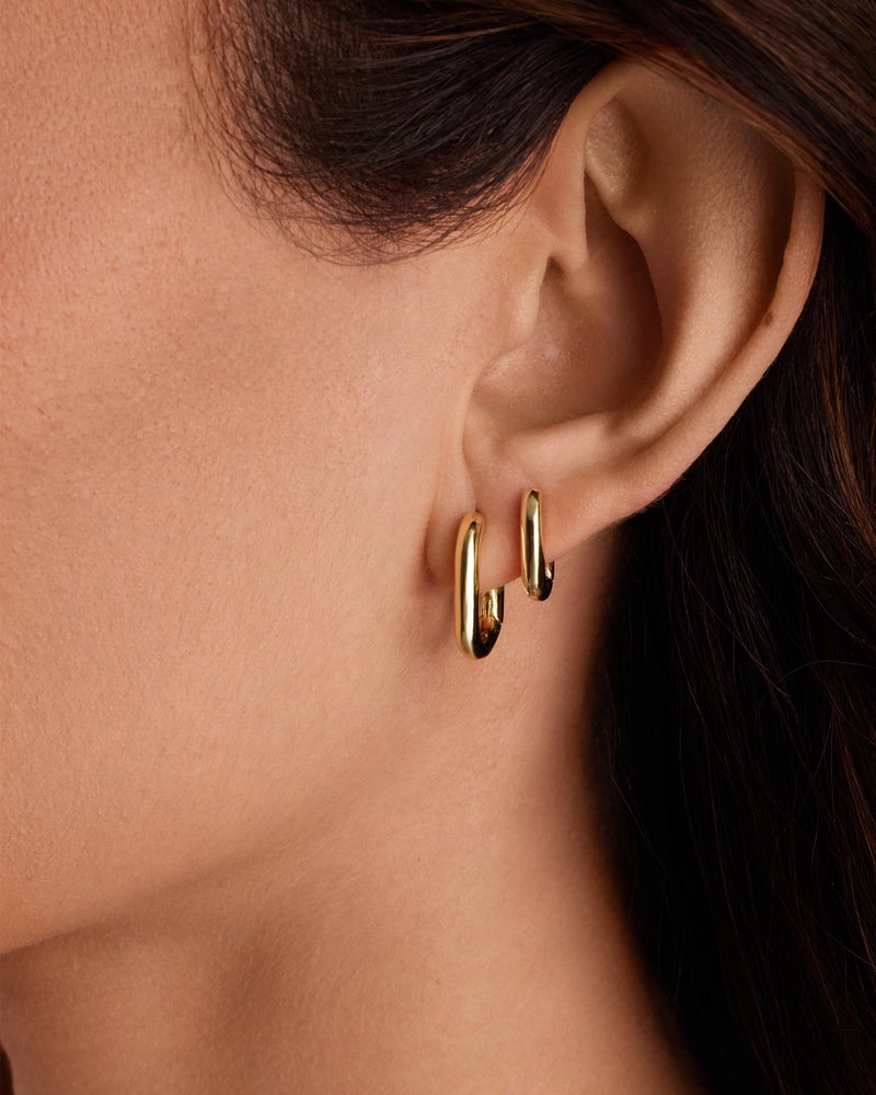 PAVOI Rhodium Plated 925 Sterling Silver Posts Three Pairs Geometric Chunky Hoop Earrings for Women - Lightweight Rectangle Huggie Gold Hoops Earrings Set Piercing Pack - Image 4