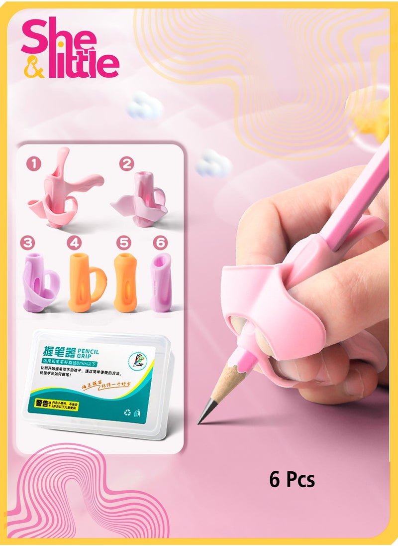 She&Little 6 Stage Pencil Grip Trainer for Kids ，Ergonomic Writing Posture Correction Tool, 6 Pack Soft Silicone Pen Holders for Toddlers & Preschoolers (Pink)  - Image 1