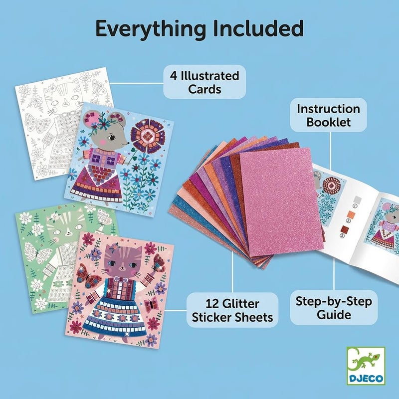 DJECO Lovely Pets Sticker Mosaic Craft Kit - Create Your Own Sparkling Pets for School or Gifts - Fun & Creative for Family & Friends, Boys & Girls, Educational Mosaic Art Craft Kit for Kids 5+ - Image 4