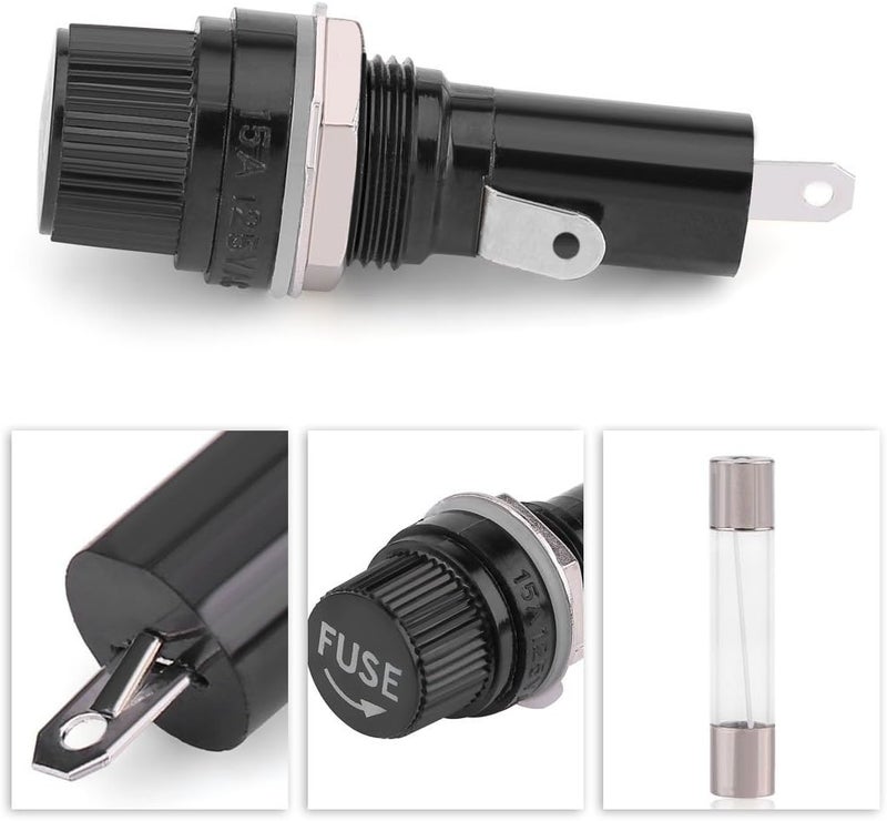 klarako QL04442 5pcs Electrical Panel Mounted Fuse Holder Socket for 6 * 30 Glass Fuses AC 125V 15A / 250V 10A - Image 2