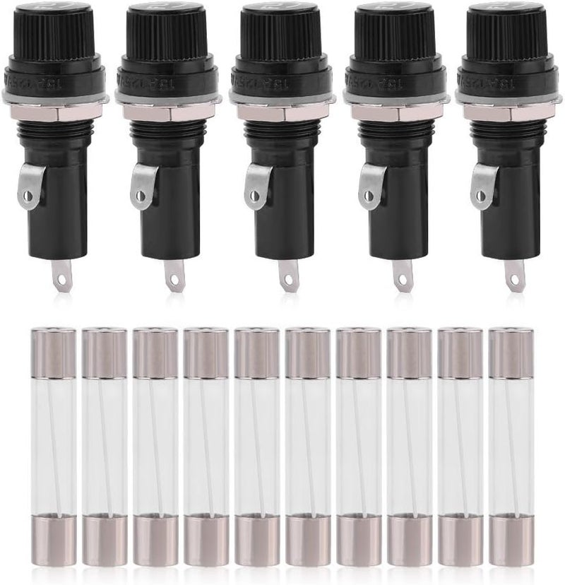 klarako QL04442 5pcs Electrical Panel Mounted Fuse Holder Socket for 6 * 30 Glass Fuses AC 125V 15A / 250V 10A - Image 1