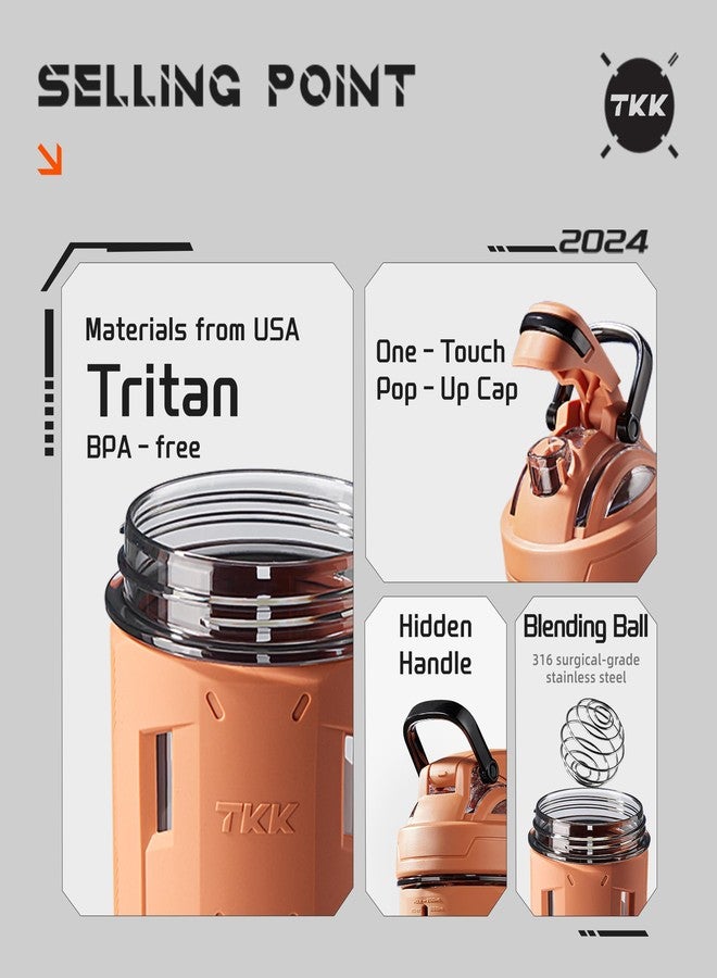 تي ك ك زجاجة خلط البروتين TKK Blender سعة 24 أونصة مع كرة خلط، زجاجة بلاستيكية لخلط البروتين قبل وبعد التمرين، كوب خلط مشروب البروتين، صناعة أمريكية، تريتان، خالية من مادة BPA - Image 2