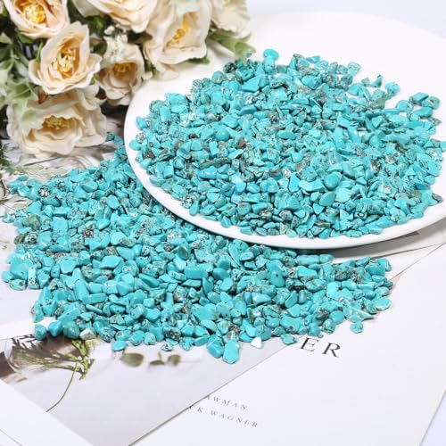 SUNYIK Howlite Turquoise Tumbled Chips Stone Crushed Pieces Irregular Shaped Stones 1pound(about 460 gram) - Image 2