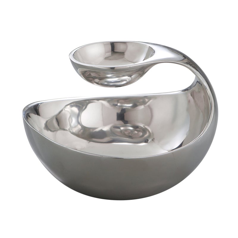 Nambe nambe Scoop Server  TwoTiered Chip and Dip Bowl  Cold  Hot Appetizer Serving Bowl  Made of Metal Alloy  11 x 8 Inch  Designed by Wei Young Silver 