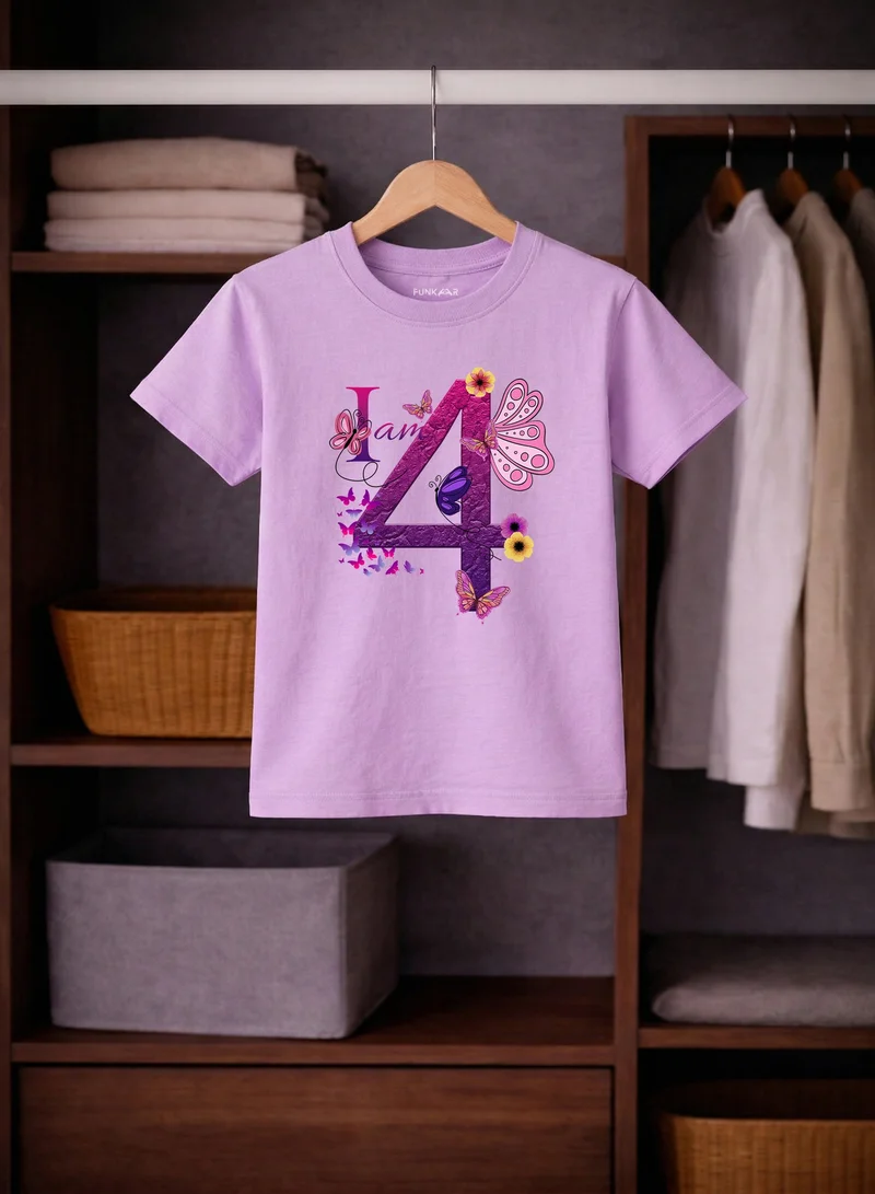 Funkaar Funkaar Birthday Girl, 4th Year Butterfly Birthday Graphic Print T-Shirt