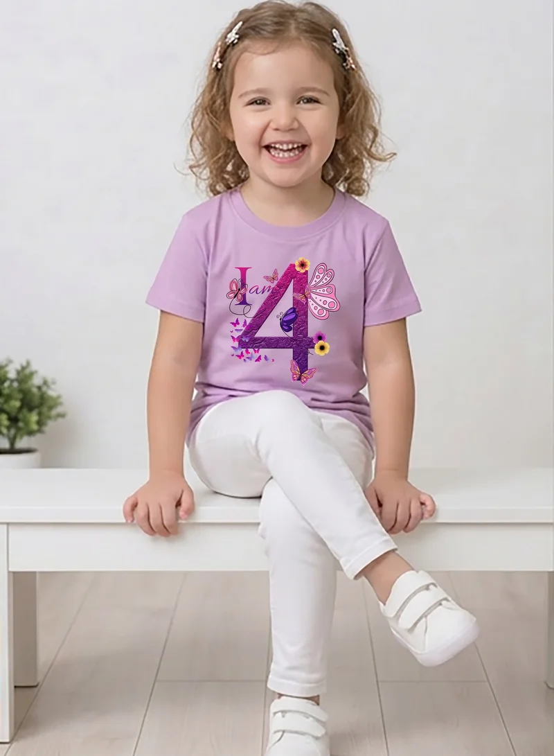 Funkaar Funkaar Birthday Girl, 4th Year Butterfly Birthday Graphic Print T-Shirt