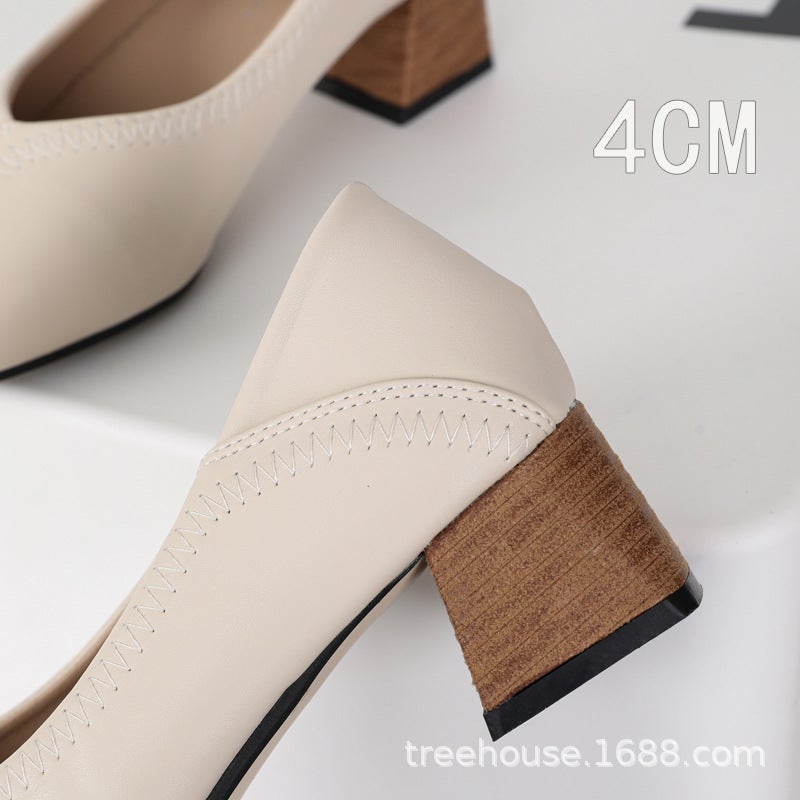 Daily All-Match Simple Commuting Black Work Shoes Women'S Soft Leather Retro Elegant Square Toe Shallow Mouth Thick Heel Shoes Women'S Shoes - Image 5