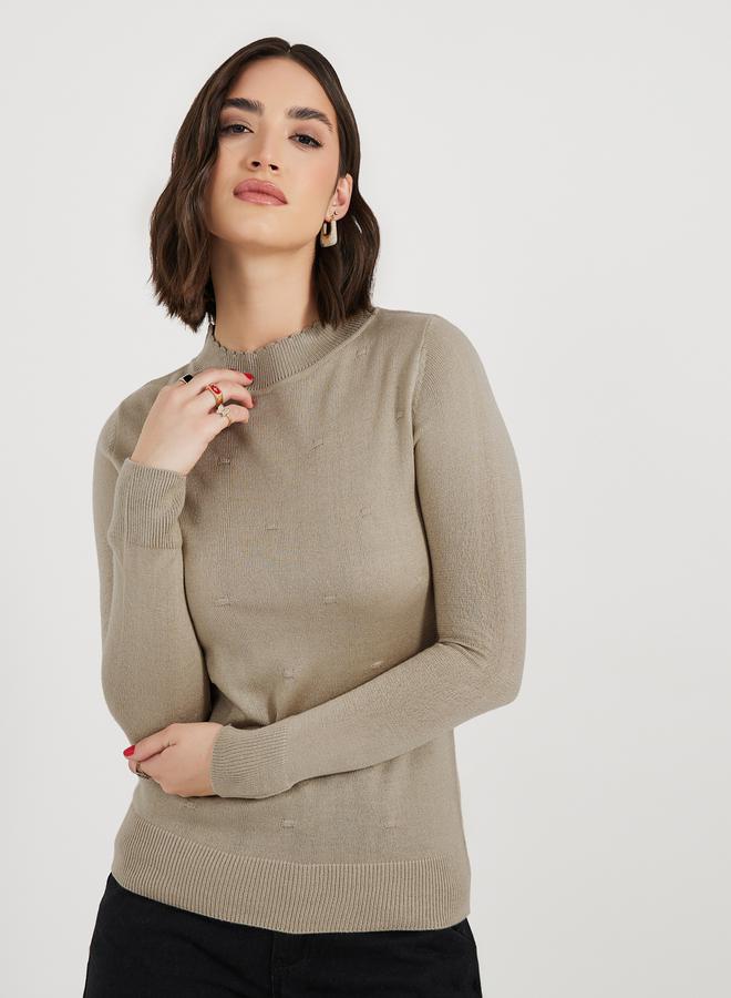 Styli Slim Fit Regular Length High Neck Jacquard Sweater - Image 1