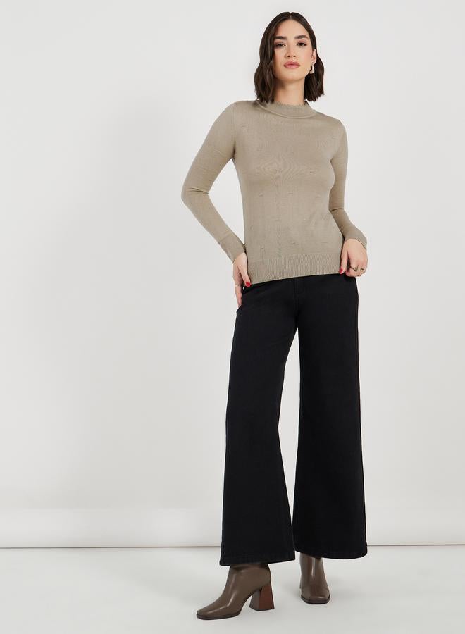 Styli Slim Fit Regular Length High Neck Jacquard Sweater - Image 2