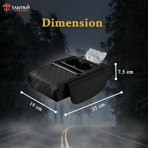 TANTRA Premium Car Armrest Cushion Organizers, 5-in-1 Center Console Cover with 2 Storage Bags Cup Holder, Tissue Box Slot, Phone Slot for Sedans, Car Accessories Interior Organizers (Black) - Image 2