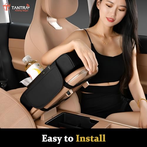 TANTRA Premium Car Armrest Cushion Organizers, 5-in-1 Center Console Cover with 2 Storage Bags Cup Holder, Tissue Box Slot, Phone Slot for Sedans, Car Accessories Interior Organizers (Black) - Image 5