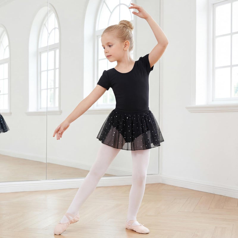Gogokids Girls Ballet Leotards with Removable Skirt Dance Dress for Toddler Bodysuit with Hollow Bow Back 4-5T Black - Image 2