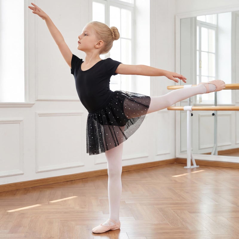 Gogokids Girls Ballet Leotards with Removable Skirt Dance Dress for Toddler Bodysuit with Hollow Bow Back 4-5T Black - Image 3