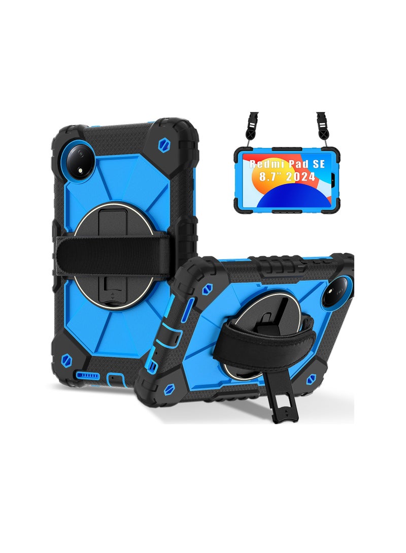 general Applicable to 2024 new Redmi pad SE 8.7" tablet with pen slot protective cover Redmi shoulder strap tablet case (black and blue) - Image 1