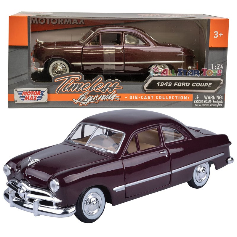 MOTORMAX 1949 Ford Coupe, Burgundy - Motormax Premium American 73213-1/24 Scale Diecast Model Car,Unisex-Children - Image 1