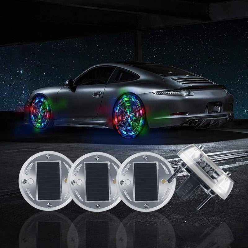 Sidaqi Solar Energy Car Wheel Hub Lamp LED Tire Lights with Motion Sensors - 4PCS Colorful Decorative Waterproof LED Wheel Lights for Cars, Motorcycles, Bicycles - Image 1