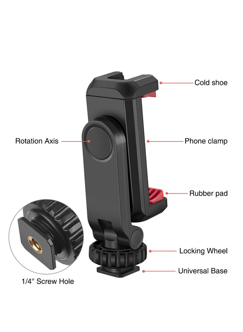 Adjustable Cell Phone Tripod Mount Adapter with Dual Cold Shoe Holders, 360° Rotatable Rubber Pad Clip for iPhone and Samsung, Perfect for Video Live Streaming and Vlogging Rig. - Image 3