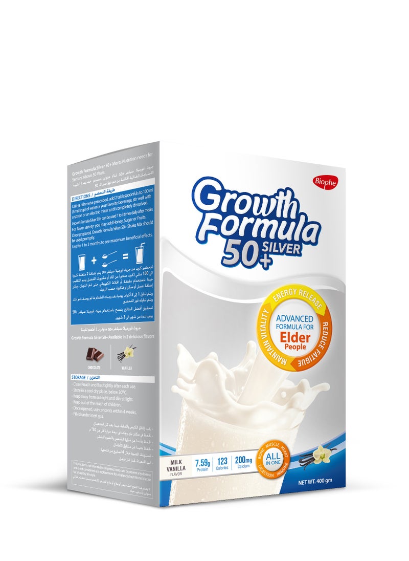 Biophe - Growth Formula Silver 50+ - Food Supplement With Balanced Nutrition - Meal Replacement With 7.59G Protein - Protect From Muscle Loss In Silver Age 50+ - Milk Vanilla - Powder - 400G - Image 1