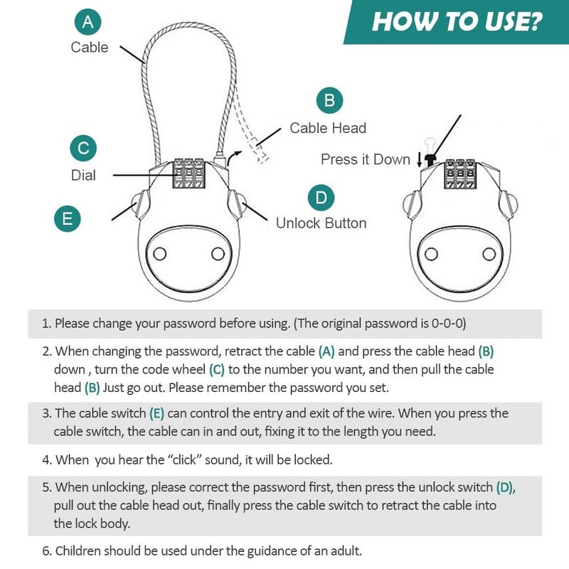 AOWBikes Aow Bikes Helmet Lock with Extendable Cable and Number/Password Lock - Image 3