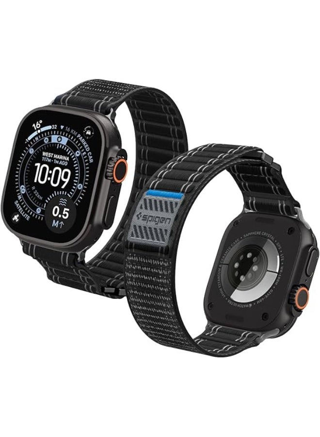 Spigen WBF0 Apple Watch Band for Apple Watch Ultra 3/2/1 49mm, Series 11/10 46mm, 9/8/7 45mm, SE3/SE2/SE/6/5/4 44mm, 3/2/1 42mm Lightweight Fabric Strap - Black - Image 1