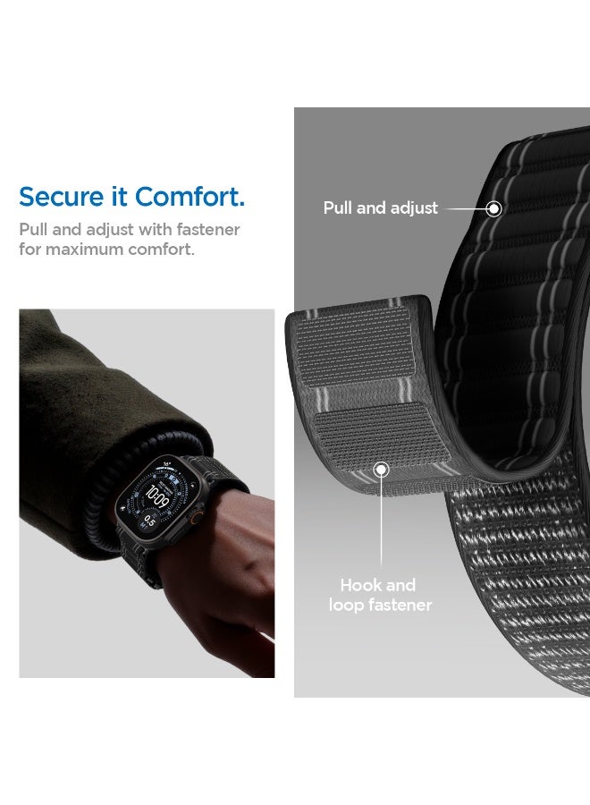 Spigen WBF0 Apple Watch Band for Apple Watch Ultra 3/2/1 49mm, Series 11/10 46mm, 9/8/7 45mm, SE3/SE2/SE/6/5/4 44mm, 3/2/1 42mm Lightweight Fabric Strap - Black - Image 5