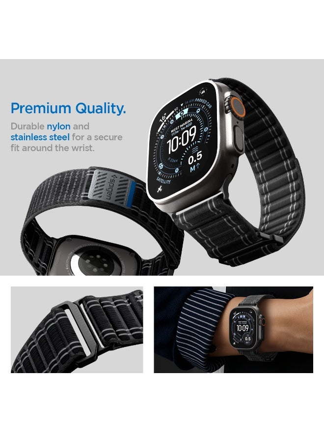 Spigen WBF0 Apple Watch Band for Apple Watch Ultra 3/2/1 49mm, Series 11/10 46mm, 9/8/7 45mm, SE3/SE2/SE/6/5/4 44mm, 3/2/1 42mm Lightweight Fabric Strap - Black - Image 3