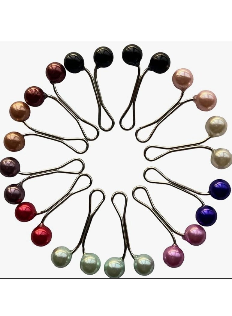 6 Pieces Pearl Studded Islamic Hijab Safety Scarf Pins - Assorted Colors