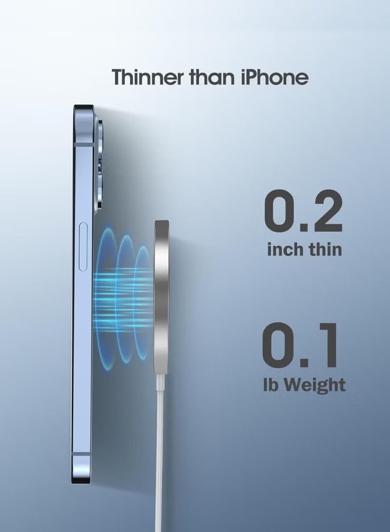 شاحن MagSafe لاسلكي مغناطيسي مع كابل USB-C، شحن لاسلكي سريع لهواتف iPhone 12/13/14/15/16، محاذاة مغناطيسية قوية، شحن آمن، تصميم مدمج وسهل الحمل – أبيض - Image 3